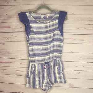 Girls Romper White and Indigo Stripes Size XL
